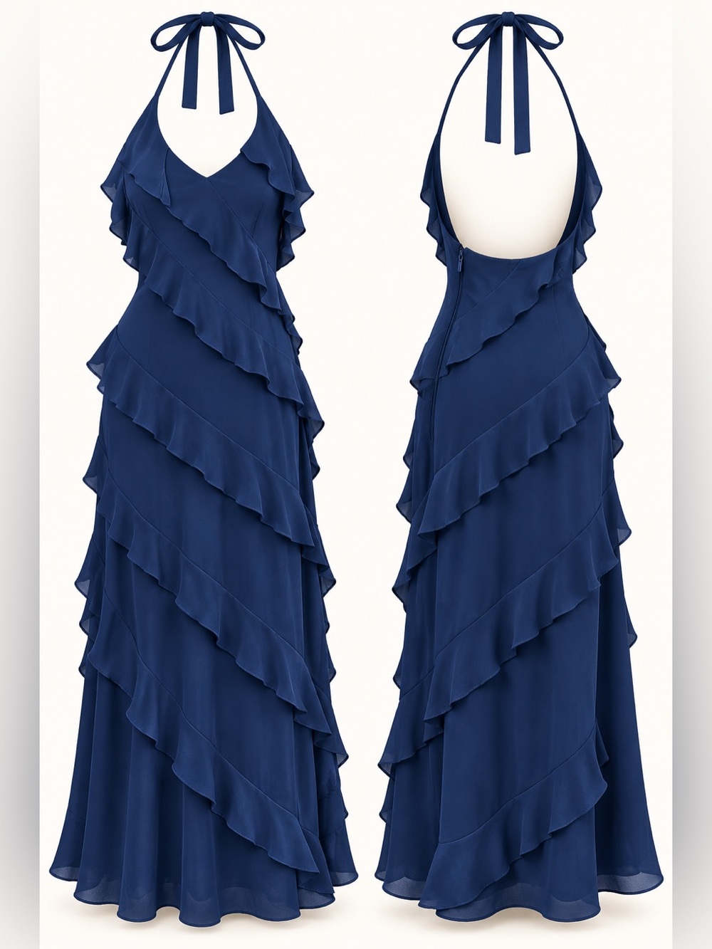Wenrine Ruffle Halter Open Back Maxi Dress